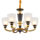 Contemporary Frosted Glass Bell Chandelier Light Kit In Gold For Living Room
