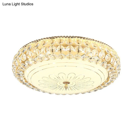 Contemporary Frosted Glass Led Ceiling Light With K9 Crystal In Gold - 12’/16’ Wide