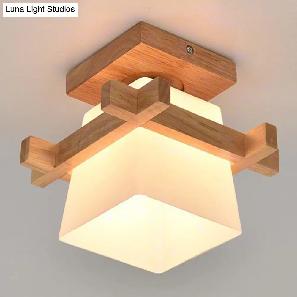 Contemporary Frosted Glass Semi-Flush Chandelier For Hallway Ceiling Mount