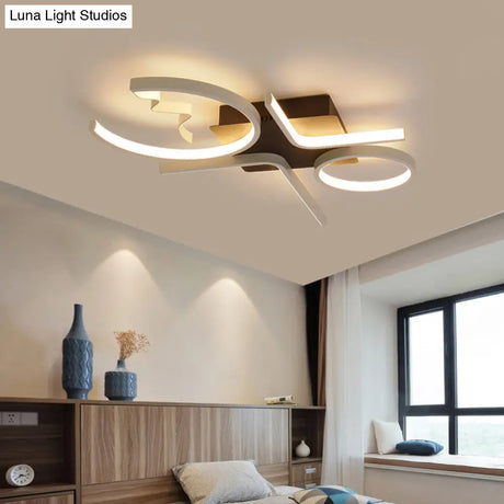 Contemporary Geometric Flush Mount Lighting - Acrylic 3/4 Lights Black/White Warm/White Light