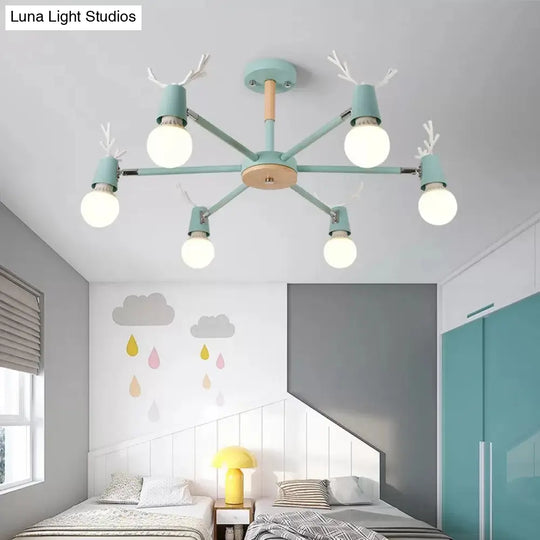 Contemporary Glass Ball Semi Flush Light Fixture For Childrens Bedroom Ceiling Features Antler