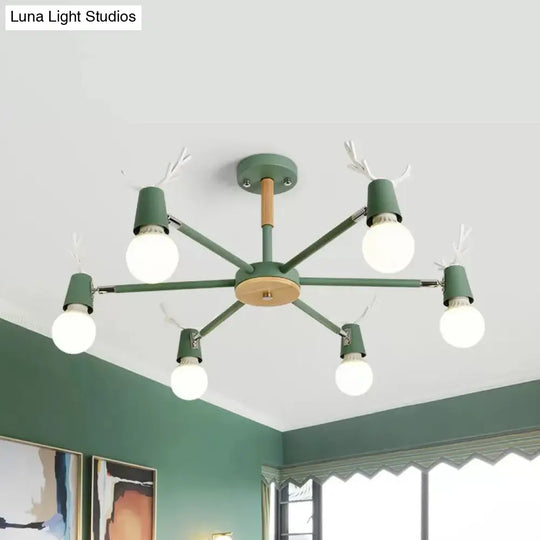 Contemporary Glass Ball Semi Flush Light Fixture For Childrens Bedroom Ceiling Features Antler