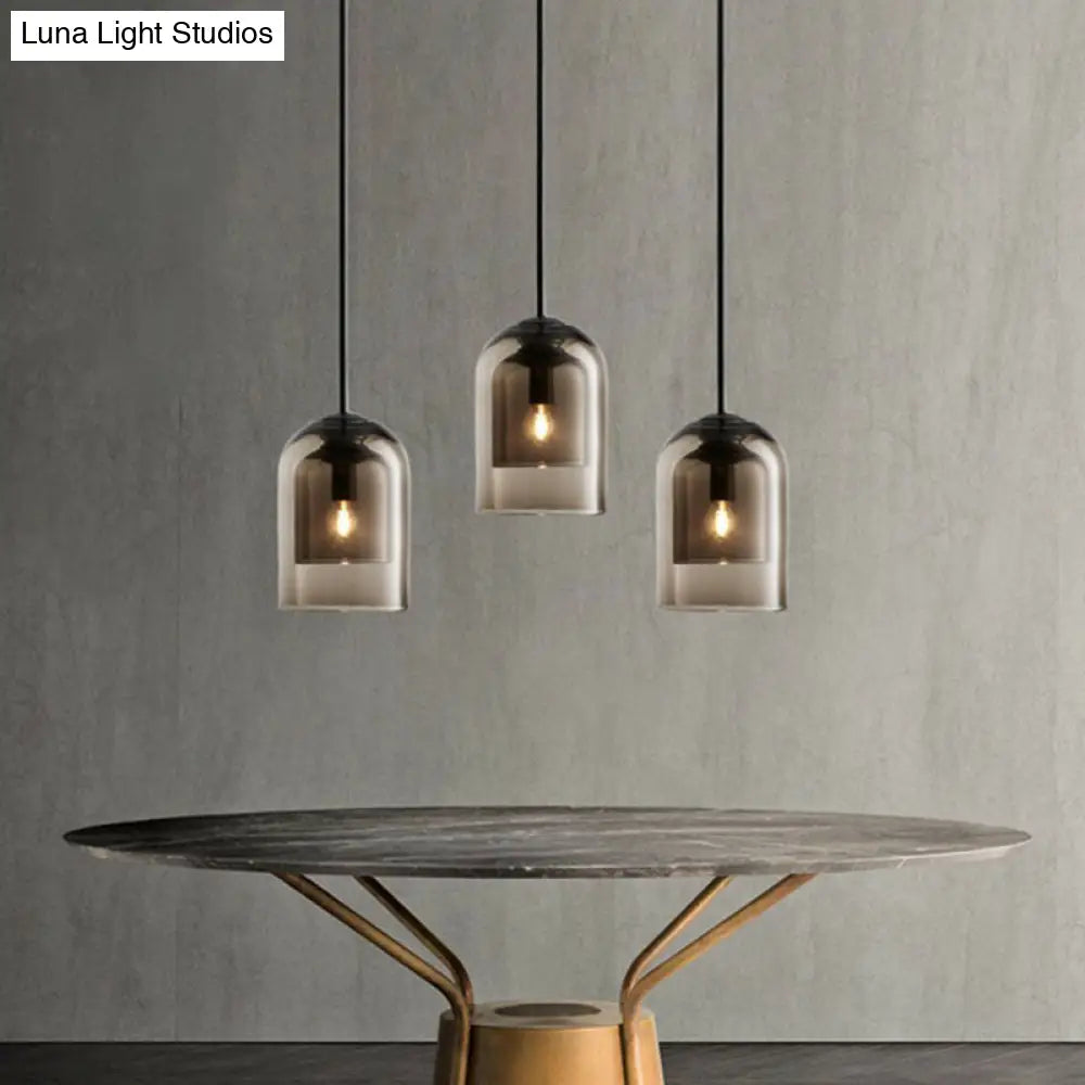 Contemporary Glass Cloche Hanging Lamp With Kitchen Lighting - 1 Bulb Fixture Cognac