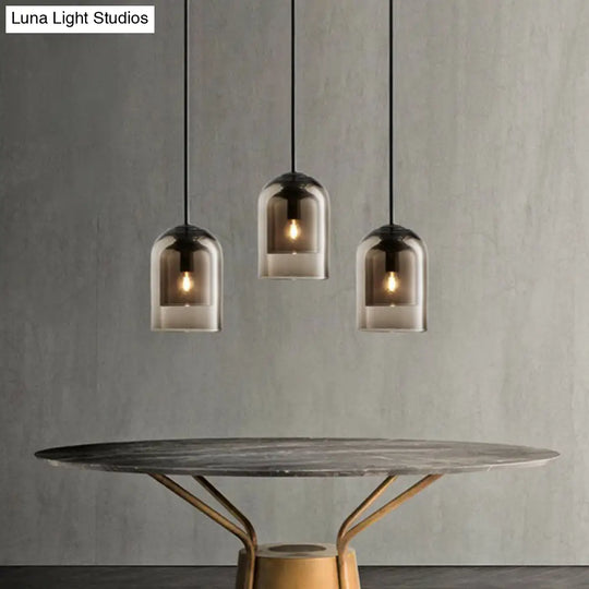 Contemporary Glass Cloche Hanging Lamp With Kitchen Lighting - 1 Bulb Fixture Cognac