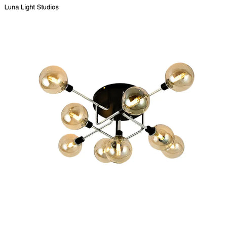 Contemporary Glass Globe Shade Ceiling Light - Semi Flush Mount For Villa Dining Room