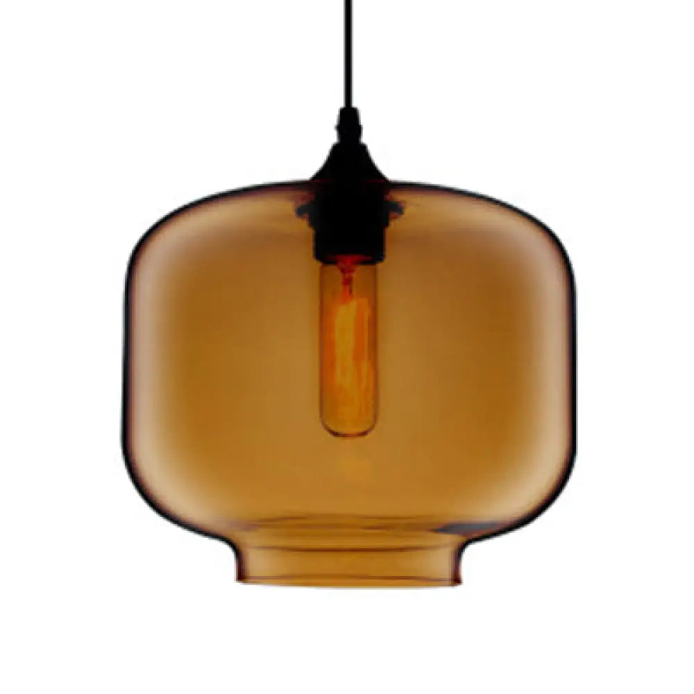 Contemporary Glass Hanging Lamp - Cylinder Shape 1 Light Red/Brown/Blue Brown