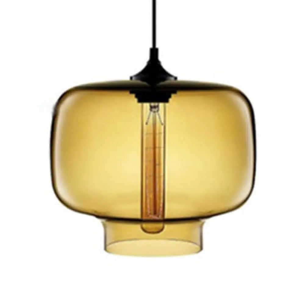 Contemporary Glass Hanging Lamp - Cylinder Shape 1 Light Red/Brown/Blue Amber
