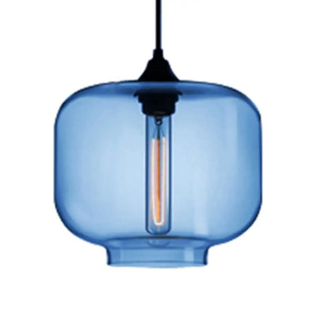 Contemporary Glass Hanging Lamp - Cylinder Shape 1 Light Red/Brown/Blue Dark Blue