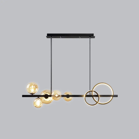 Contemporary Glass Island Lamp: 7-Head Hanging Light For Dining Room Black / Cognac Warm