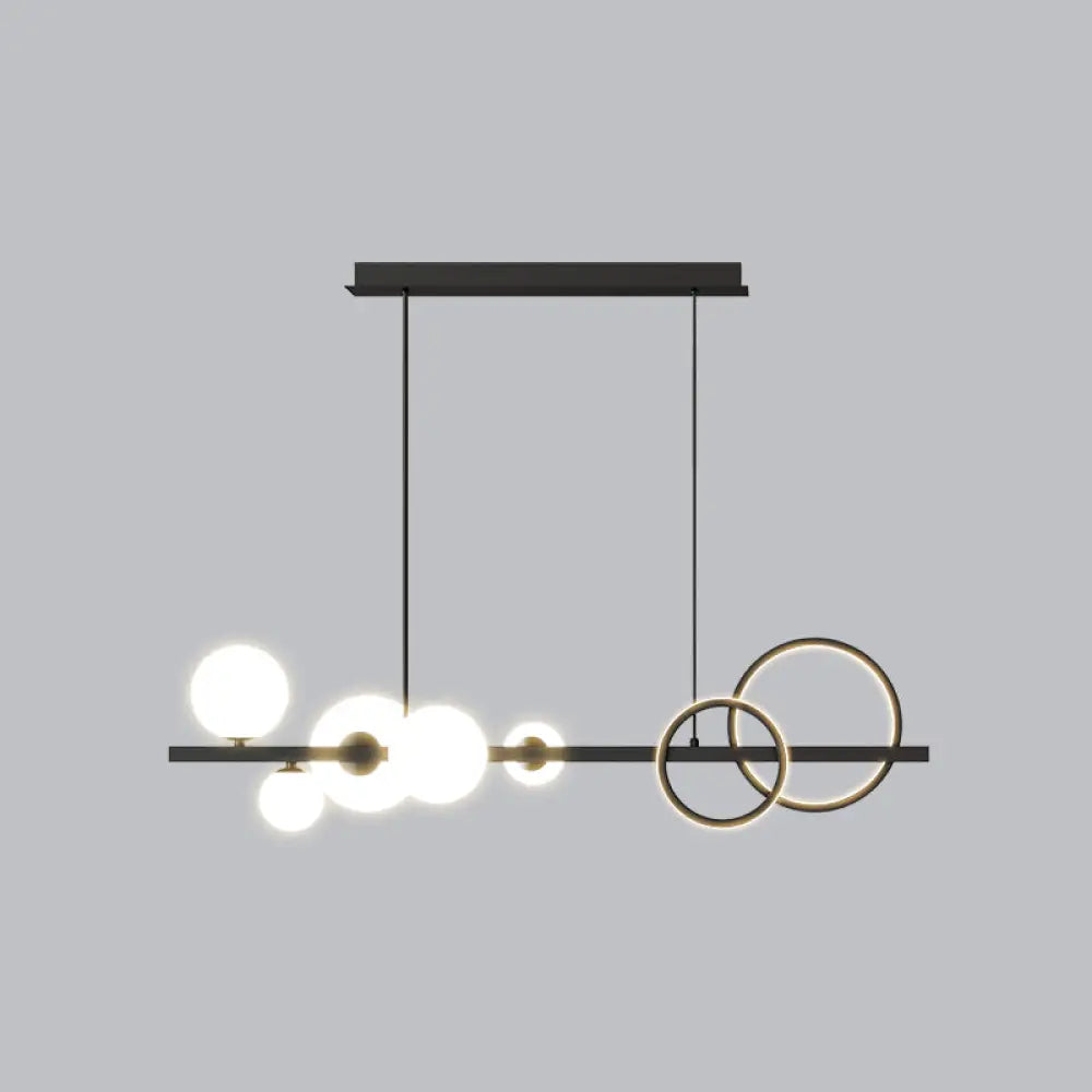 Contemporary Glass Island Lamp: 7-Head Hanging Light For Dining Room Black / Milk White Warm