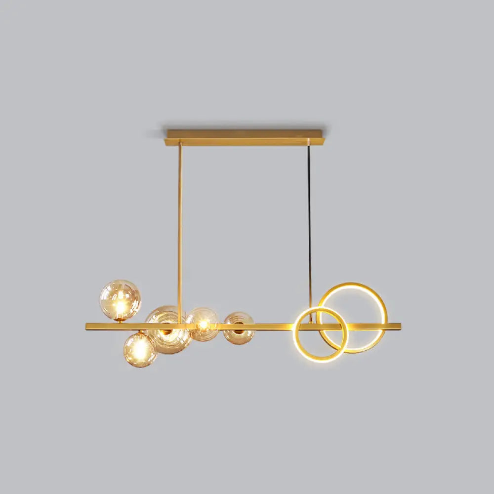 Contemporary Glass Island Lamp: 7-Head Hanging Light For Dining Room Gold / Cognac Third Gear