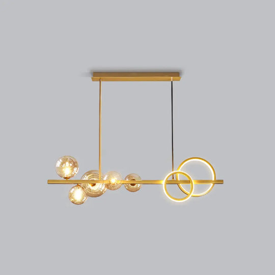 Contemporary Glass Island Lamp: 7-Head Hanging Light For Dining Room Gold / Cognac Third Gear