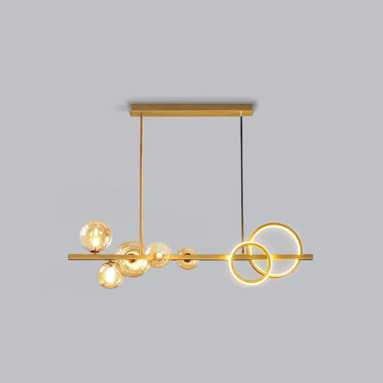 Contemporary Glass Island Lamp: 7-Head Hanging Light For Dining Room Gold / Cognac Warm