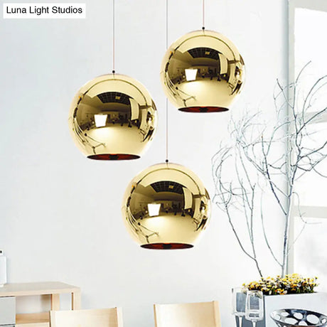 Contemporary Glass Mirror Ball Pendant Lighting - 1 Light Chrome/Gold/Rose Gold 6’/8’/10’W