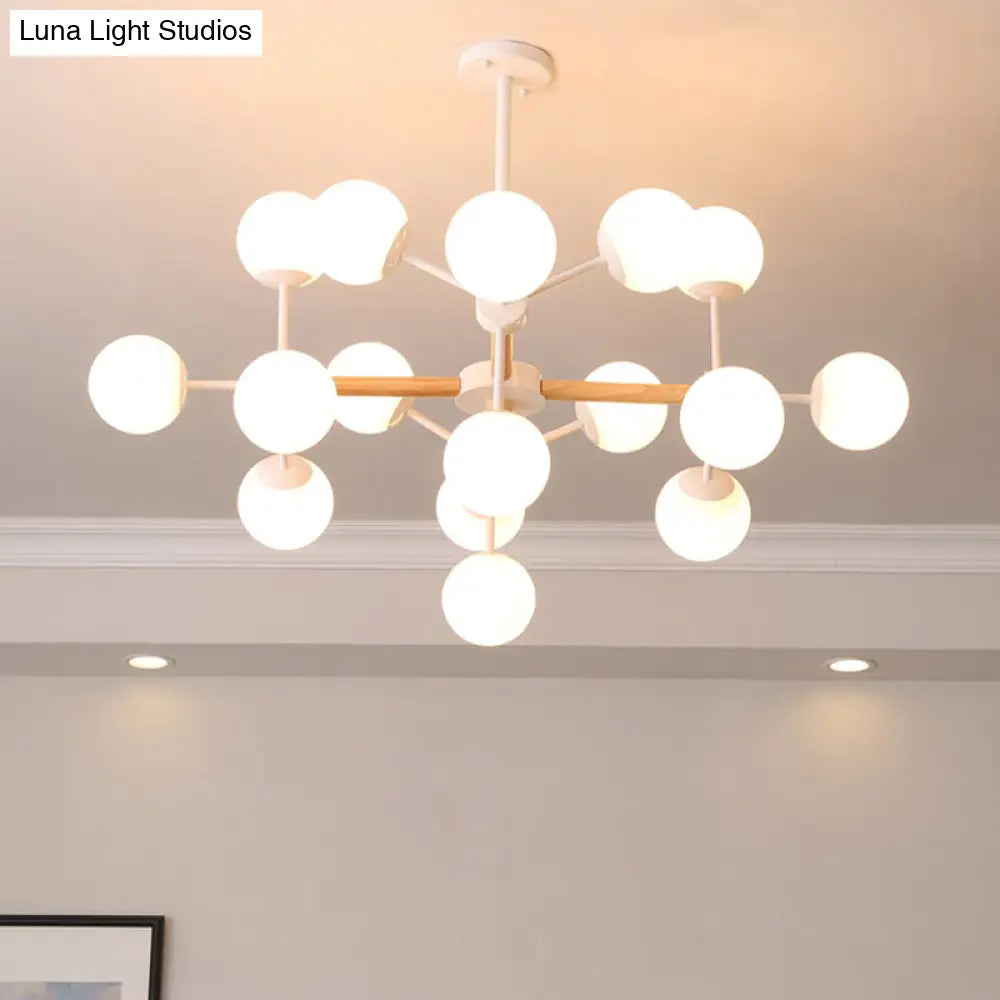 Contemporary Globe Chandelier - White Glass 9/12/16 Head Dining Room Hanging Light Kit