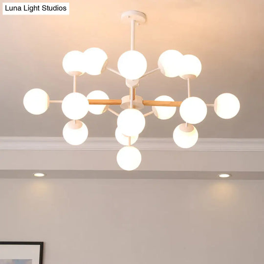 Contemporary Globe Chandelier - White Glass 9/12/16 Head Dining Room Hanging Light Kit