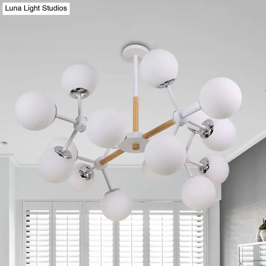 White Glass Globe Chandelier Light Fixture - Modern Dining Room Hanging Kit With 9/12/16 Heads 16 /