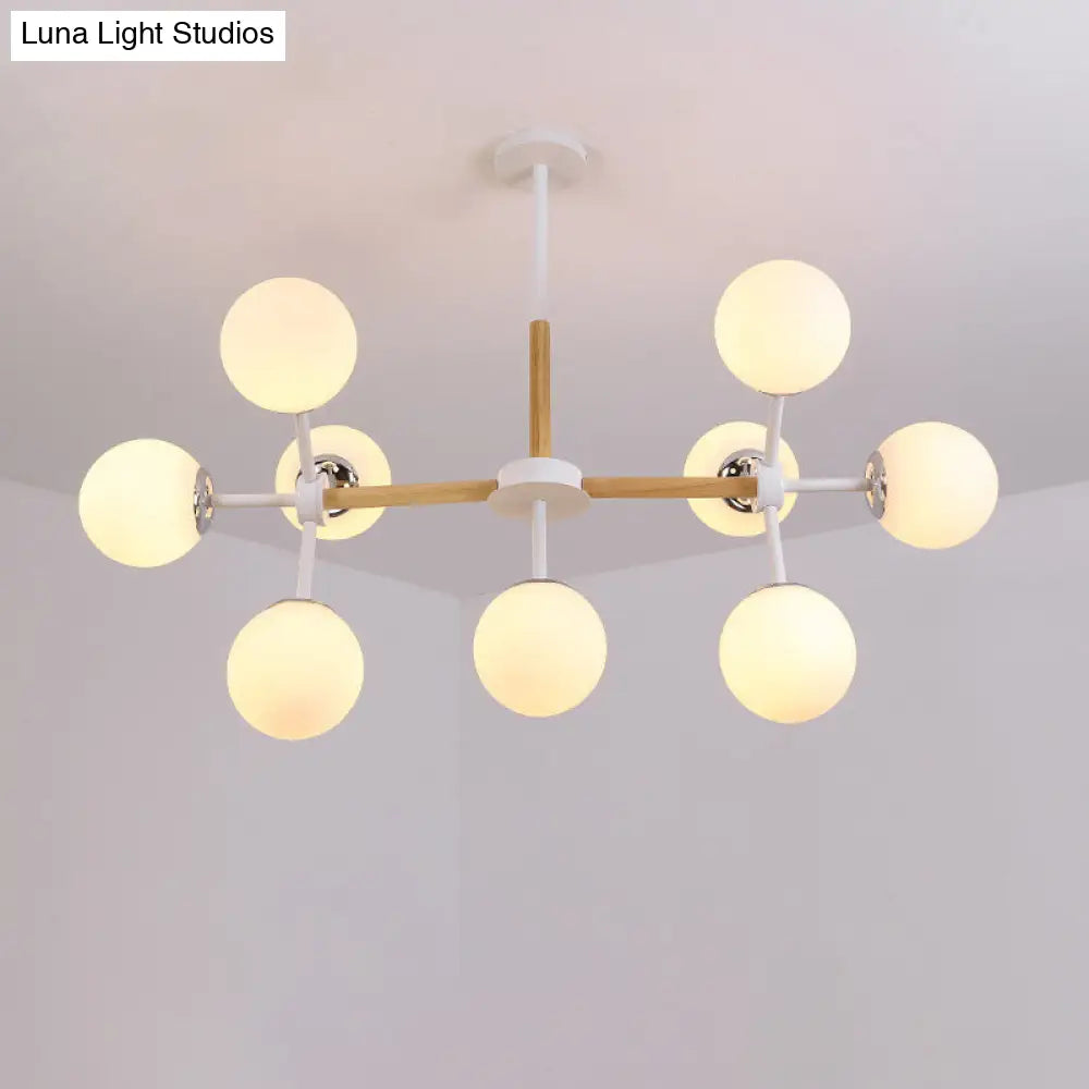 White Glass Globe Chandelier Light Fixture - Modern Dining Room Hanging Kit With 9/12/16 Heads
