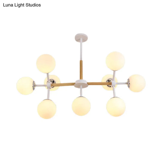 White Glass Globe Chandelier Light Fixture - Modern Dining Room Hanging Kit With 9/12/16 Heads