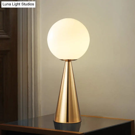 Contemporary Gold 1-Head Nightstand Lamp With Cream Glass Shade