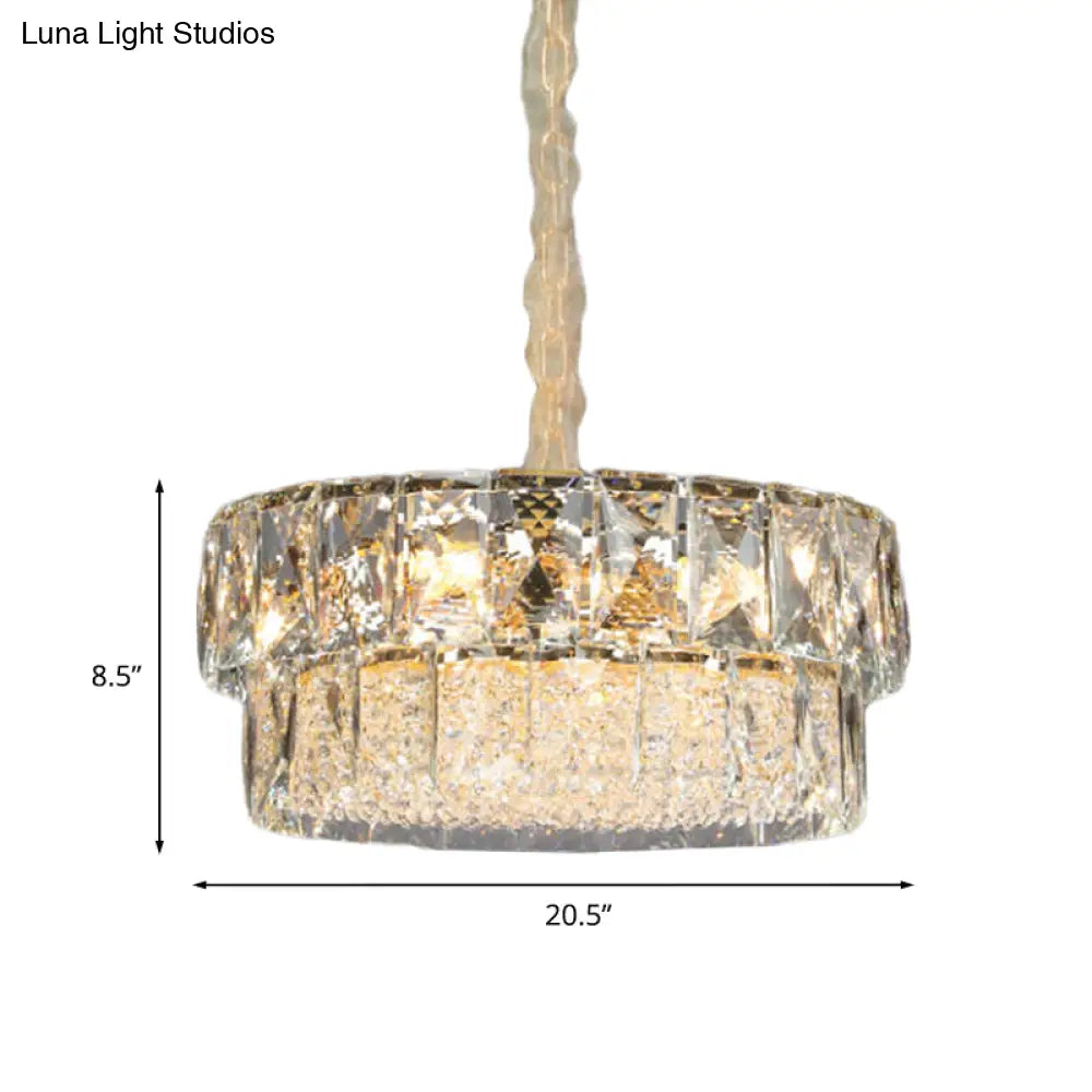 Contemporary Gold 2-Tier Crystal Ceiling Pendant Chandelier - 7 Lights Beveled Design For