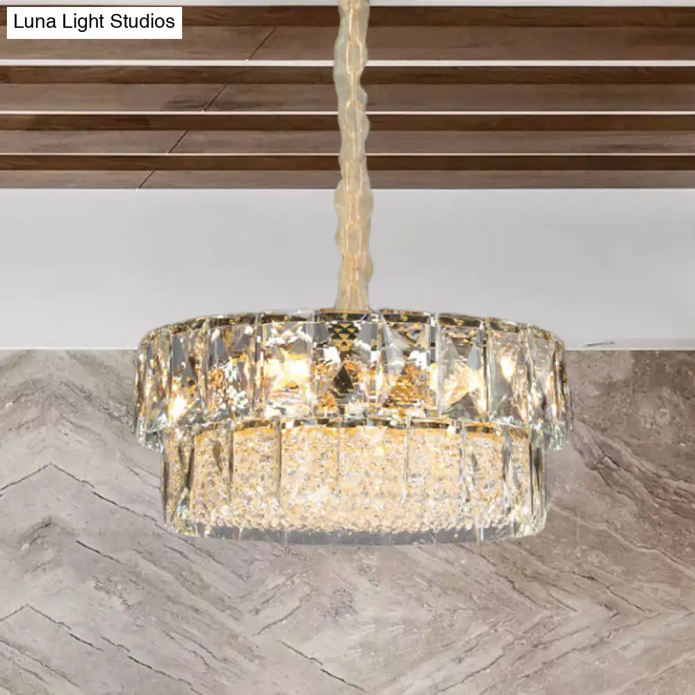 Contemporary Gold 2-Tier Crystal Ceiling Pendant Chandelier - 7 Lights Beveled Design For