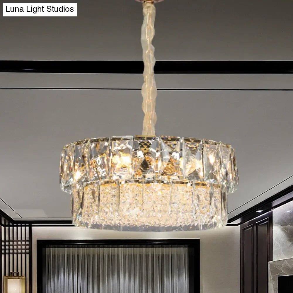 Contemporary Gold 2-Tier Crystal Ceiling Pendant Chandelier - 7 Lights Beveled Design For