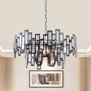 Contemporary Gold/Black Round Bedroom Suspension Light With 6 Crystal Block Bulbs Black