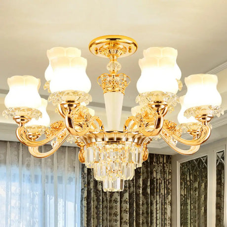 Contemporary Gold Bud Drop Lamp With Milky Glass - Dining Room Chandelier 12 /