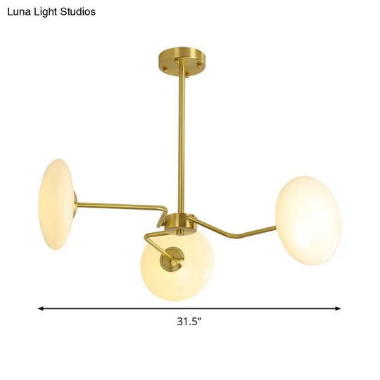 Contemporary Gold Ceiling Chandelier With Opal Glass - 3-Light Hanging Pendant