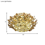 Contemporary Gold Ceiling Lamp With Led Branch Design - Cognac And Clear Crystal Flush Mount For