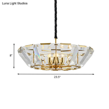 Contemporary Gold Chandelier: 5-Head Living Room Ceiling Light Kit With Crystal Bowl Shade