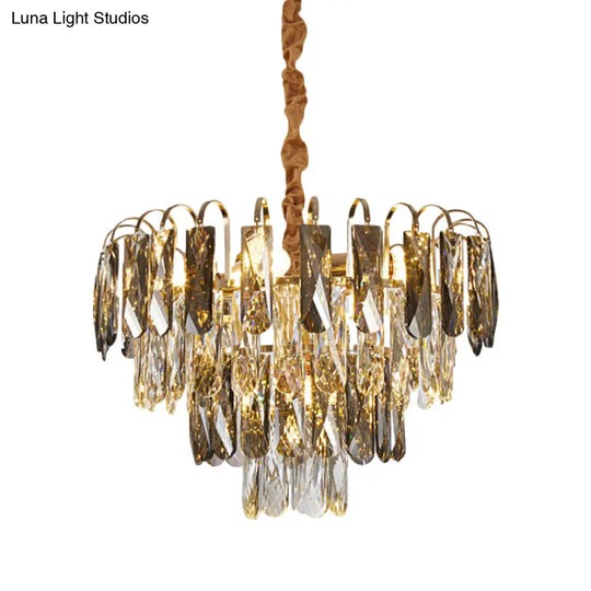 Contemporary Gold Chandelier with Clear Rectangle Cut Crystals 5 Lights Clear
