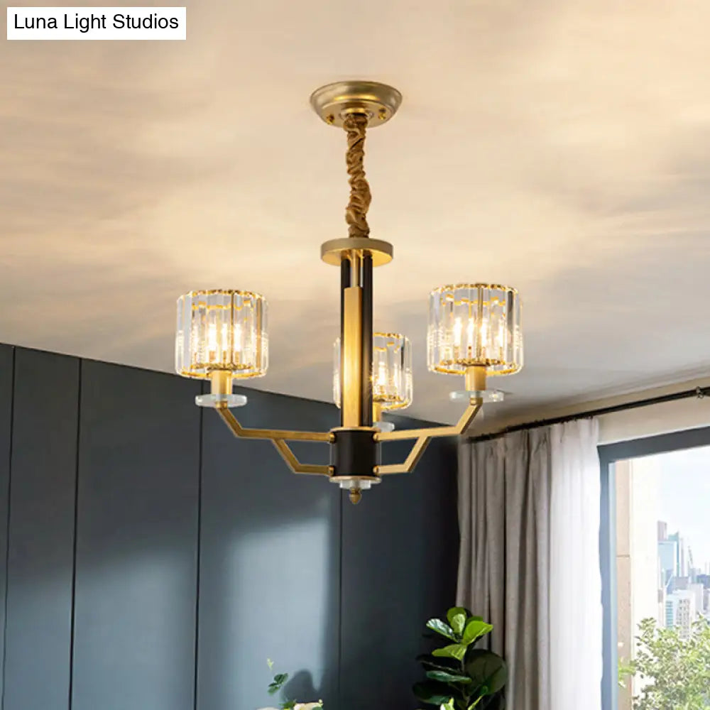 Contemporary Gold Chandelier With Crystal Prisms - 3/6 Heads Suspension Lamp For Dining Room 3 /
