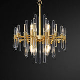 Contemporary Gold Color Candle Chandelier With Crystal Block Design 220V-240V / 8 Dorado