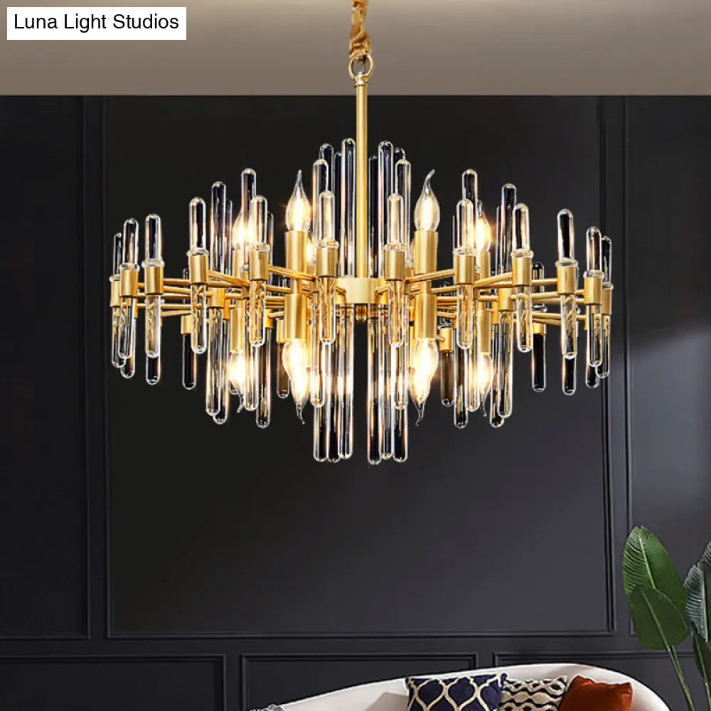 Contemporary Gold Color Candle Chandelier With Crystal Block Design