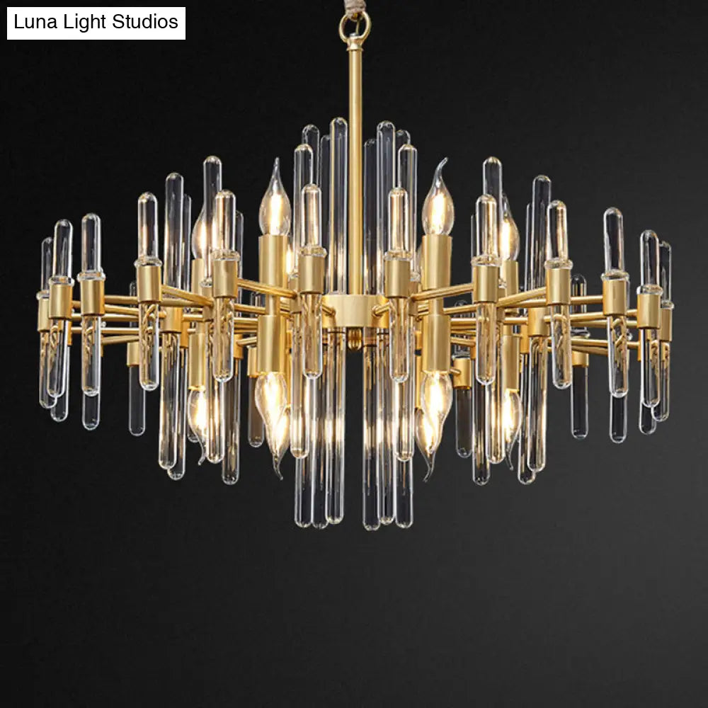 Contemporary Gold Color Candle Chandelier With Crystal Block Design