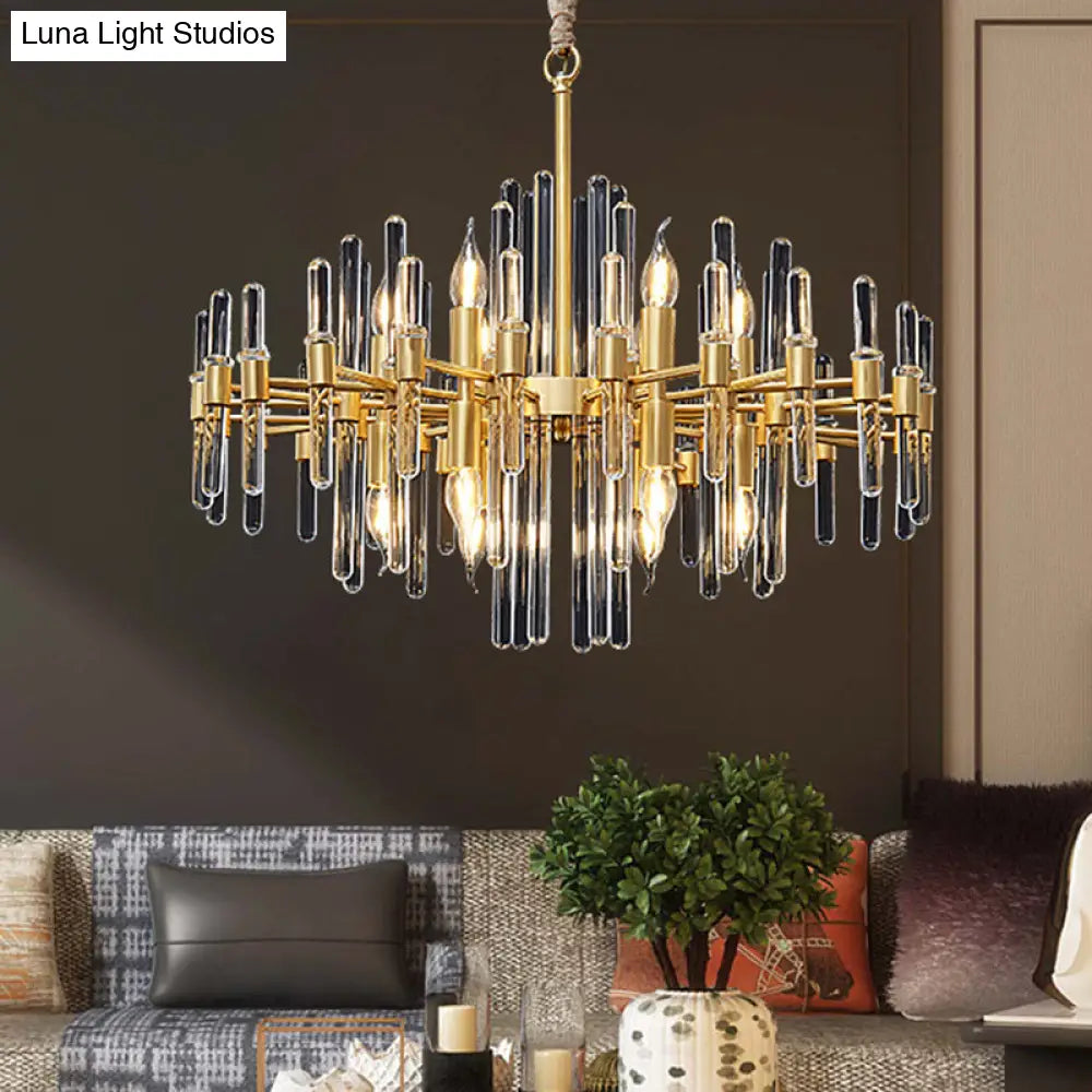 Contemporary Gold Color Candle Chandelier With Crystal Block Design