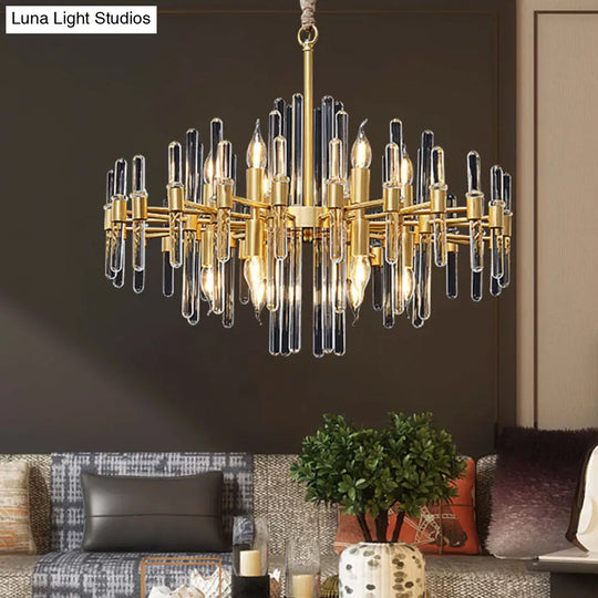 Contemporary Gold Color Candle Chandelier With Crystal Block Design