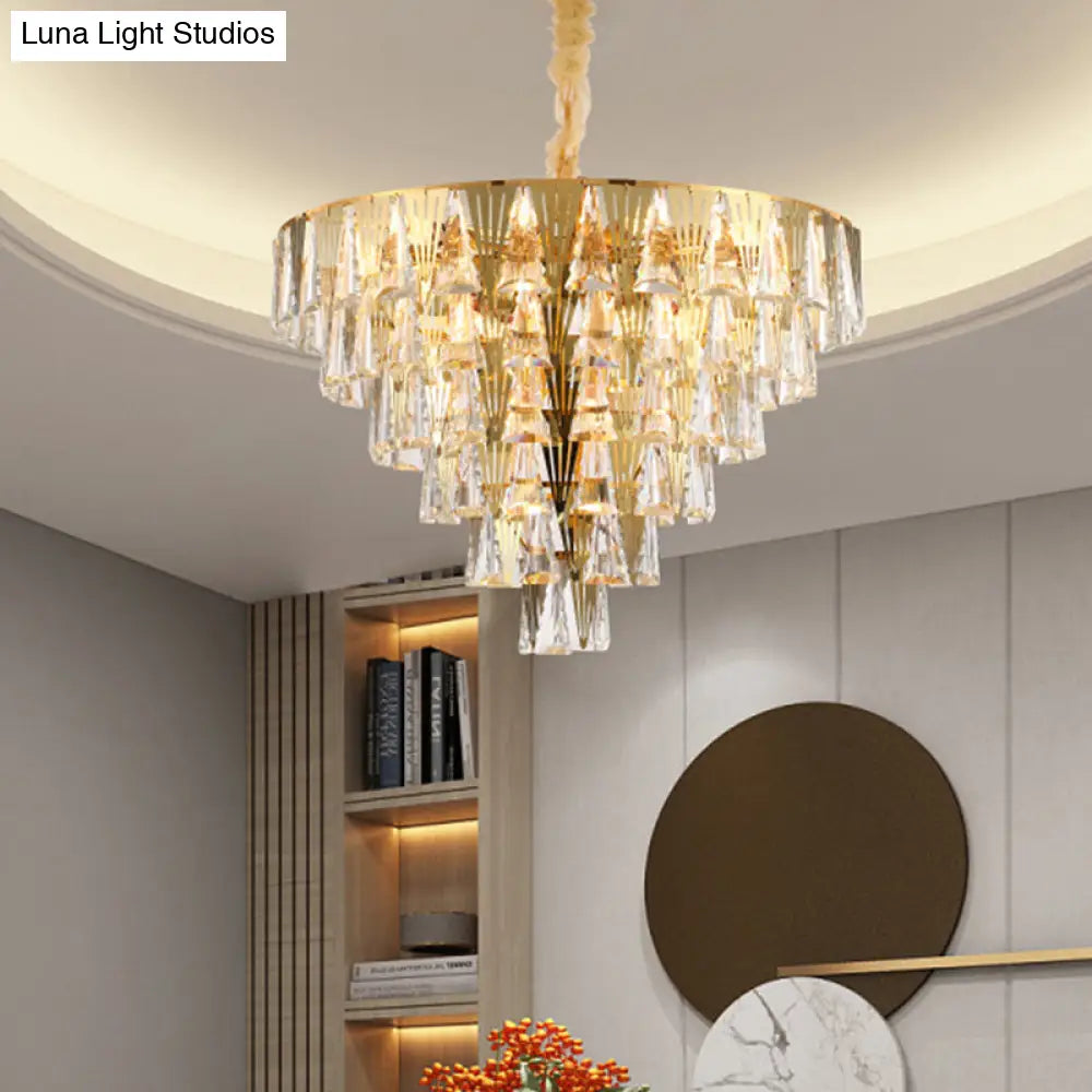 Contemporary Gold Conical Crystal Chandelier - 8-Bulb Pendant Ceiling Light For Dining Room
