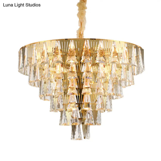 Contemporary Gold Conical Crystal Chandelier - 8-Bulb Pendant Ceiling Light For Dining Room