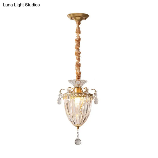 Contemporary Crystal Gold Pendant Light For Parlour With Downward Lighting