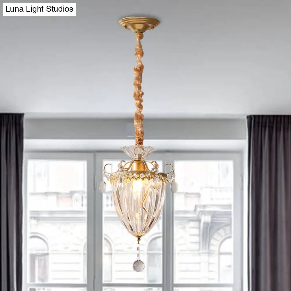 Contemporary Crystal Gold Pendant Light For Parlour With Downward Lighting