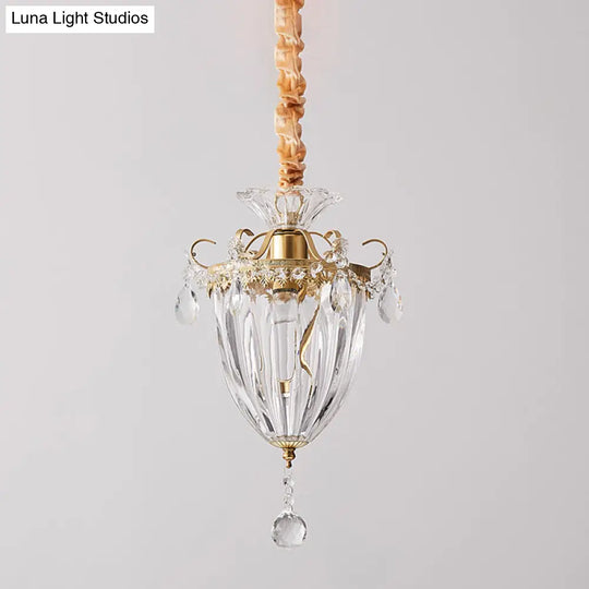Contemporary Gold Crystal Lantern Suspension Lamp - Head Down Lighting Pendant For Parlour