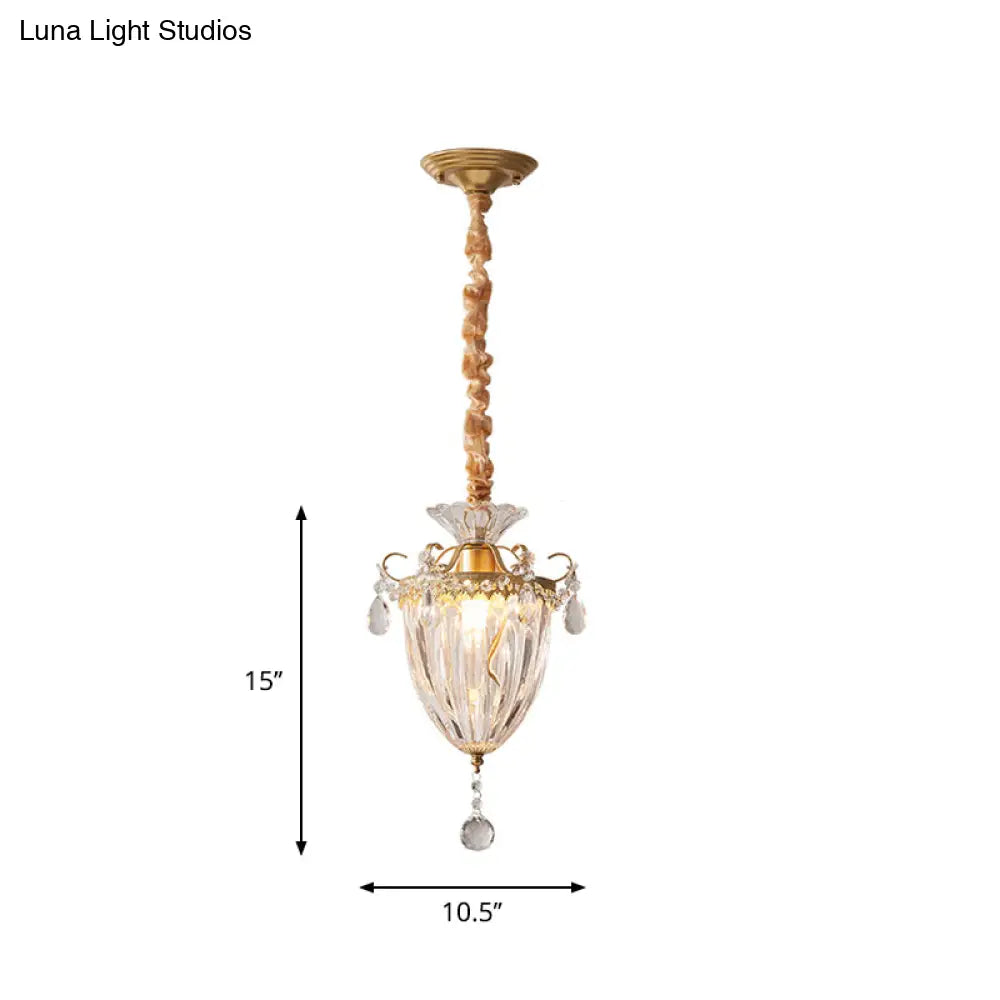 Contemporary Gold Crystal Lantern Suspension Lamp - Head Down Lighting Pendant For Parlour