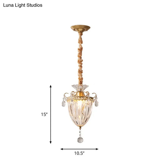 Contemporary Gold Crystal Lantern Suspension Lamp - Head Down Lighting Pendant For Parlour