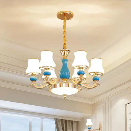Contemporary Gold Curved Chandelier With Opaline Frosted Glass - Stylish Ceiling Suspension Lamp 6 /