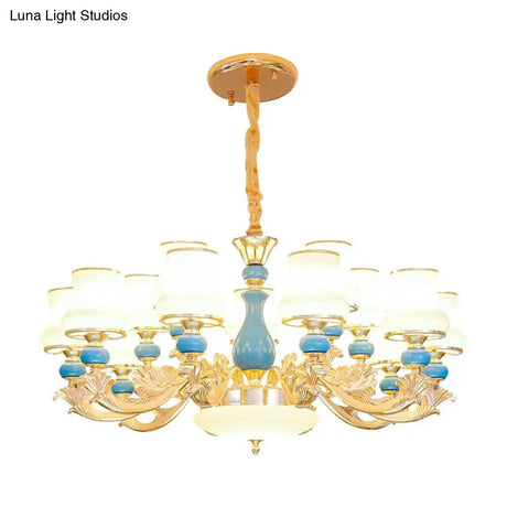 Contemporary Gold Curved Chandelier With Opaline Frosted Glass - Stylish Ceiling Suspension Lamp