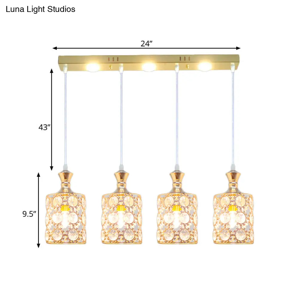 Modern Gold Cylinder Shape Hanging Pendant With 4-Light Beveled K9 Crystal