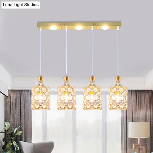 Modern Gold Cylinder Shape Hanging Pendant With 4-Light Beveled K9 Crystal